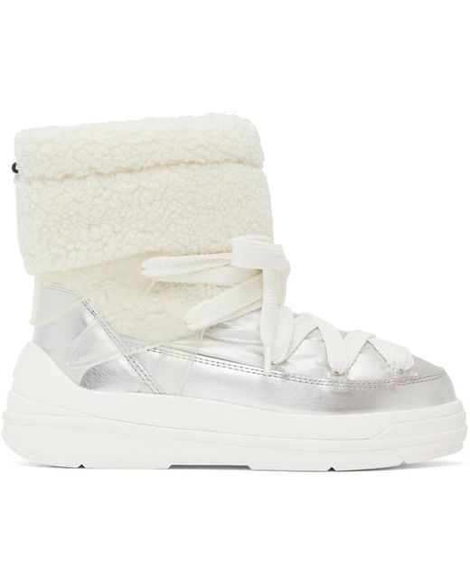 Moncler White Insolux M Rubber-trimmed Fleece, Metallic Shell And Leather Snow Boots