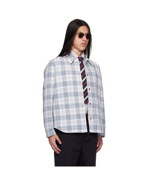 Thom Browne Gray Windowpane Plaid Armband Utility Jacket for men