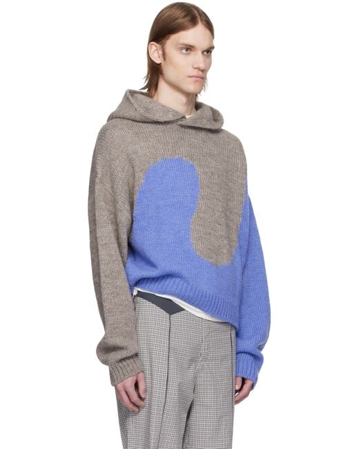 Pull À Capuche Contrasté Gris Et Bleu En Tricot À Images En Intarsia ERL pour homme en coloris Blue
