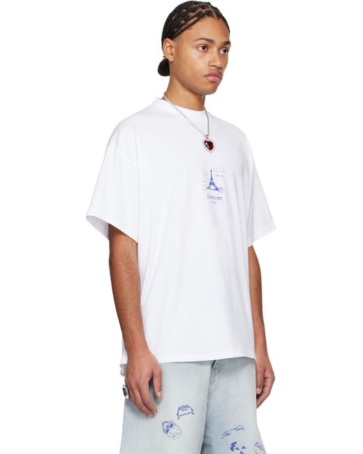メンズ Vetements ホワイト Scribbled Paris レギュラー Tシャツ White