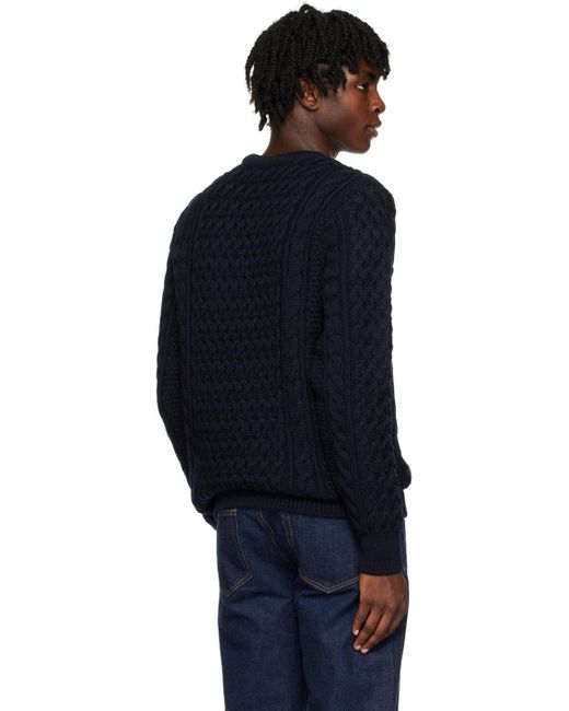 Sunspel Blue Cable Knit Sweater for men