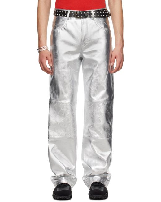MARINE SERRE White Silver Embossed Leather Pants for men
