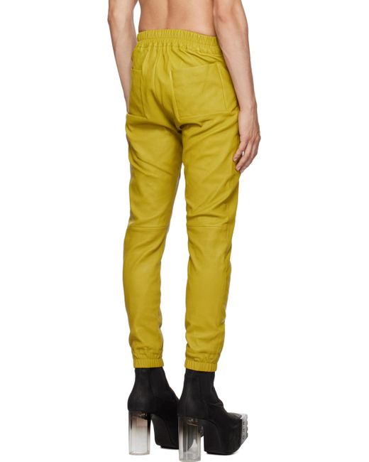 Rick Owens Yellow Green Easy Strobe Leather Cargo Pants for men