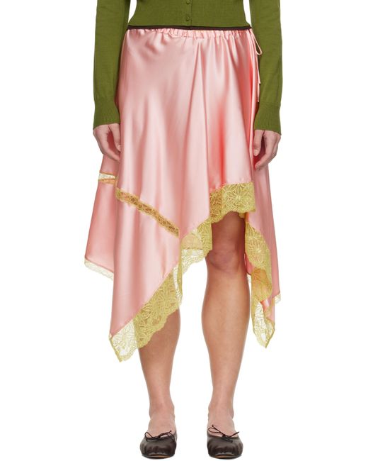 Dries Van Noten Pink Asymmetrical Silk Midi Skirt