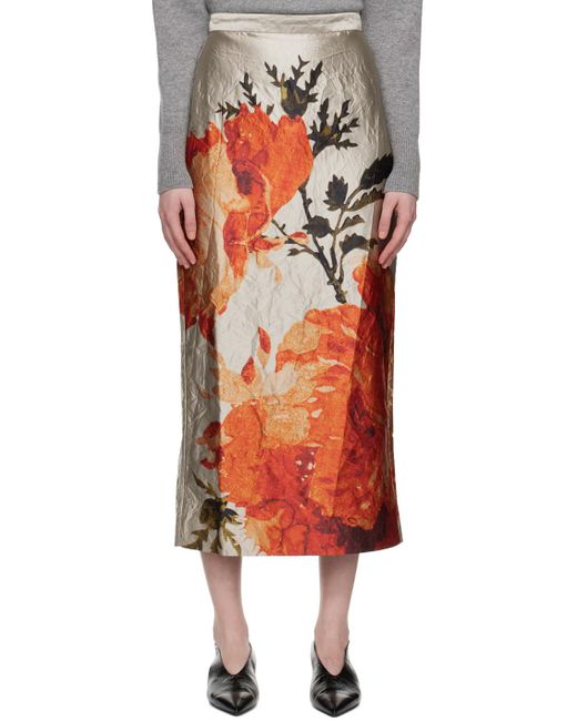 Erdem Orange Taupe Graphic Midi Skirt