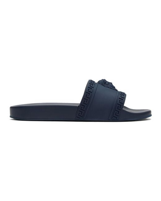 Versace Blue Navy Medusa Slide Sandals for men