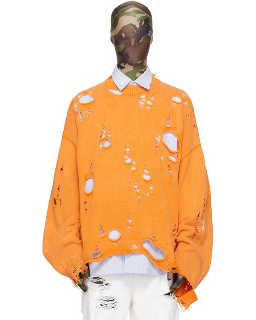 Doublet Orange Destroyed Sweater for men