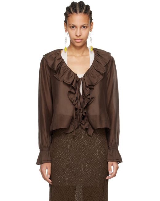 Bode Brown Heartwood Flounce Blouse