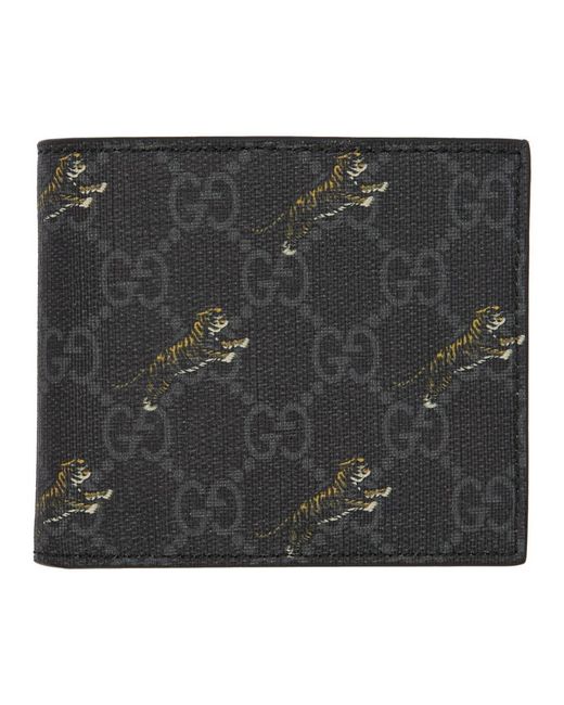 Gucci Black GG Coin Wallet With Tiger Print for men