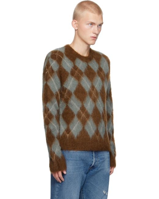 AMI Black Alpaca Mohair Brushed Argyle Sweater for men