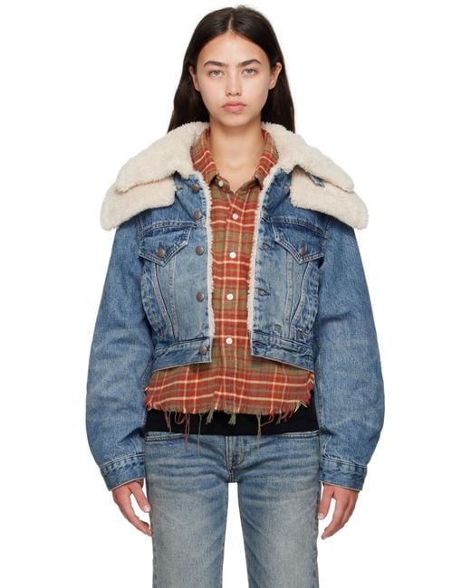 Blouson Camionneur Bleu À Col Étagé Et À Garnitures En Sherpa R13 en coloris Blue