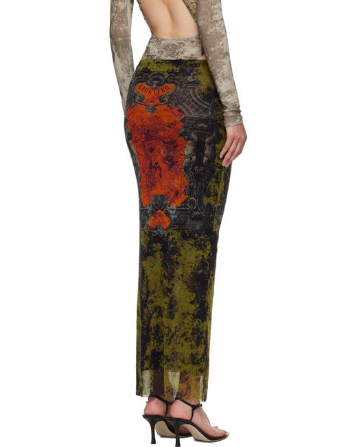 Jean Paul Gaultier Multicolor Khaki & 'The Long Médaillon' Midi Skirt