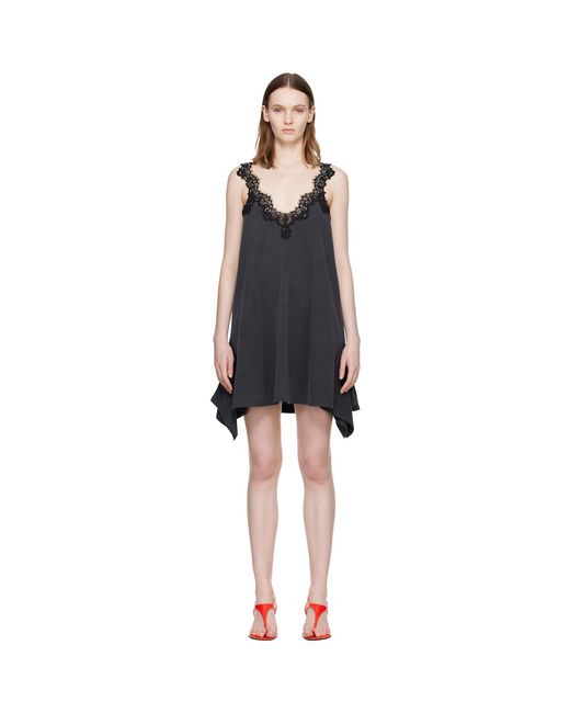 Stella McCartney Black Lace Mix Washed Jersey Cotton Minidress