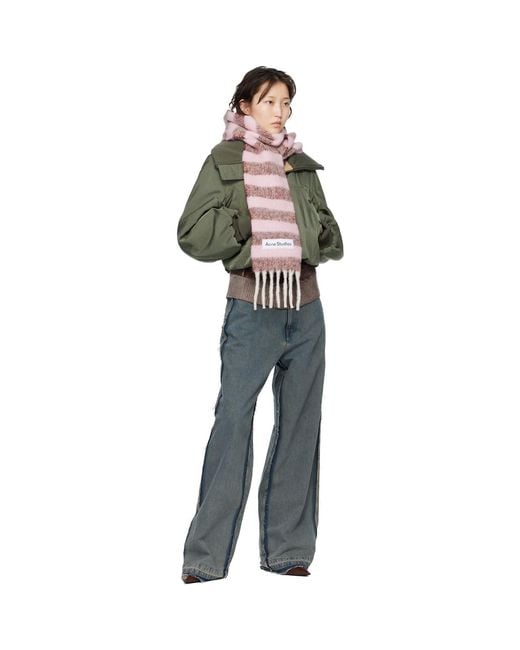 Acne Multicolor Fringed Wool Skinny Scarf