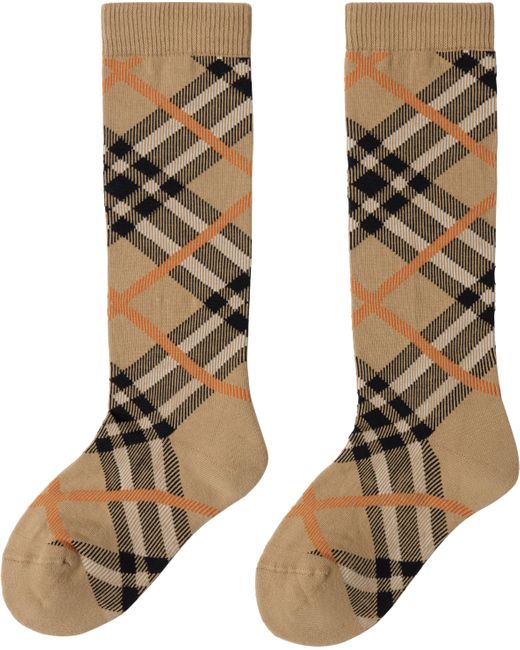 Burberry ベージュ チェック コットンブレンド ソックス Natural