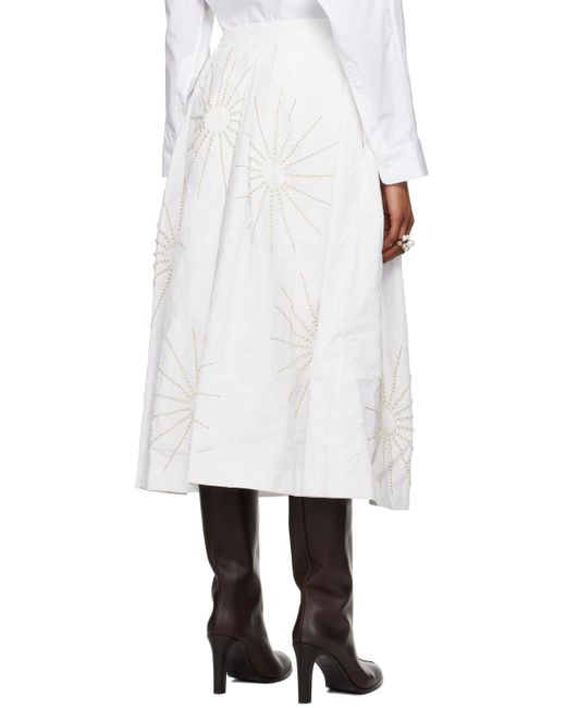 Dries Van Noten White Beaded Midi Skirt