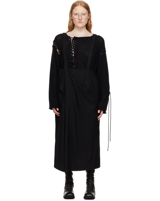 Y's Yohji Yamamoto Black Drape Midi Skirt