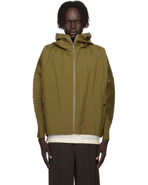 Homme Plissé Issey Miyake Green Khaki Cascade Jacket for men