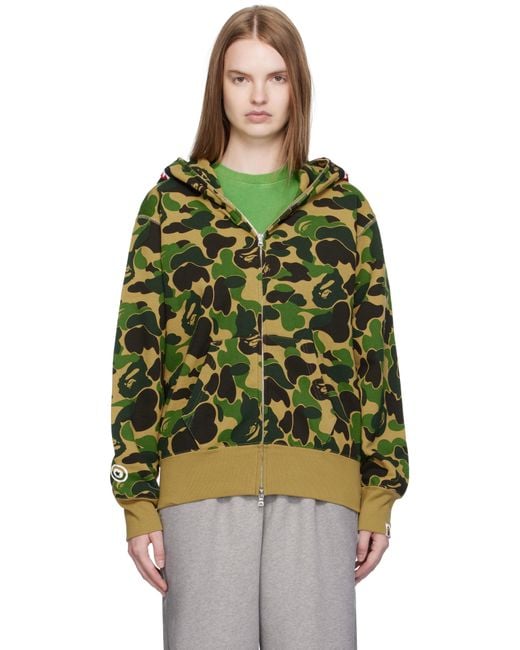 A Bathing Ape Women's Green Khaki Abc Camo Shark Full Zip Hoodie