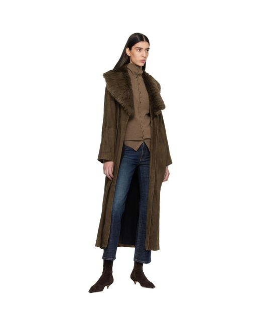 Nour Hammour Black Khaki Briona Luxurious Suede Coat