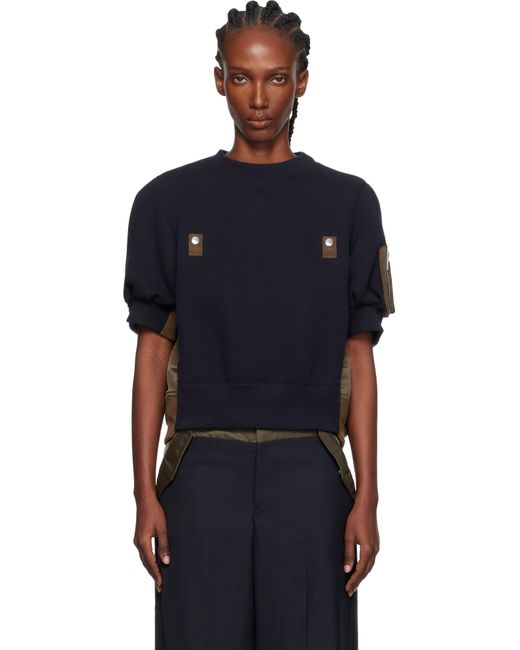 Sacai Blue Khaki Sponge X Nylon Twill Sweatshirt