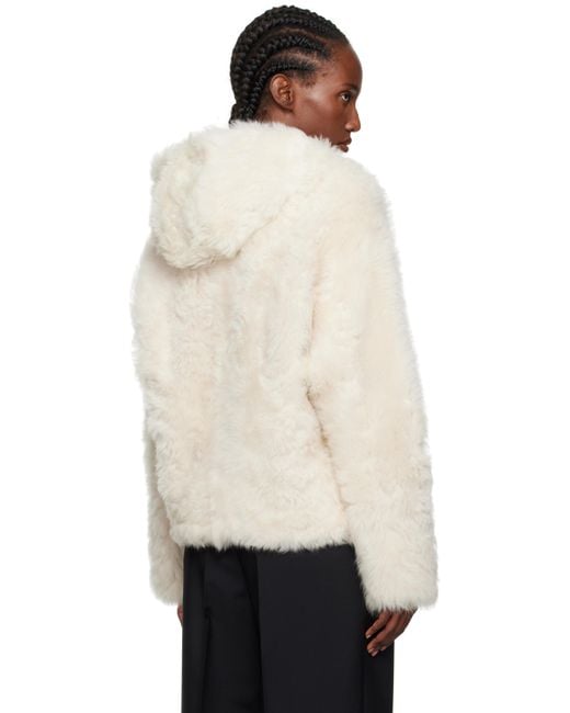 Yves Salomon White Off- Short Hooded Shearling Jacket