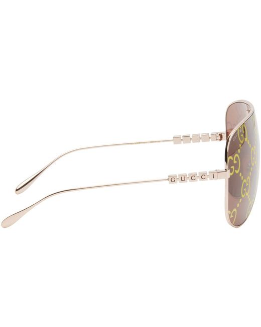 Gucci Black Shield-Style Metal-Frame Sunglasses