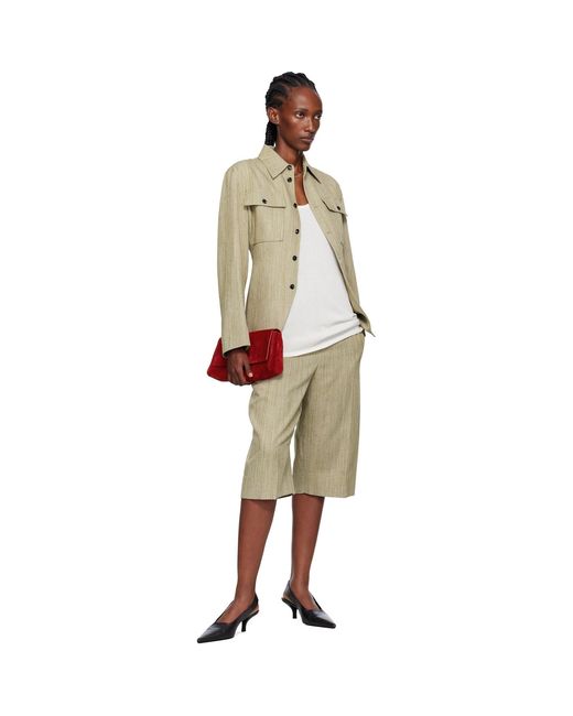 Bottega Veneta Natural Khaki Viscose Silk Culotte Shorts