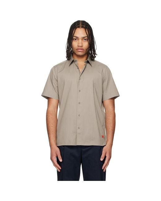 HUGO Black Taupe Relaxed-Fit Stretch Cotton Shirt for men