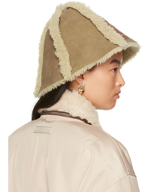 Acne Natural Beige Shearling Bucket Hat
