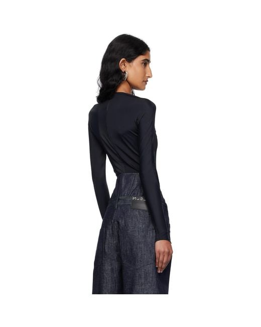 Mugler Black Shoulder Logo Bodysuit