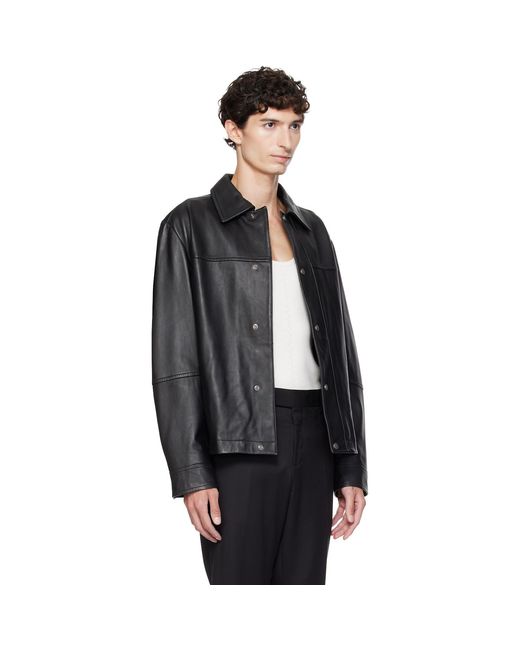 Boss Black Regular-Fit Metal Logo Buttons Leather Jacket for men
