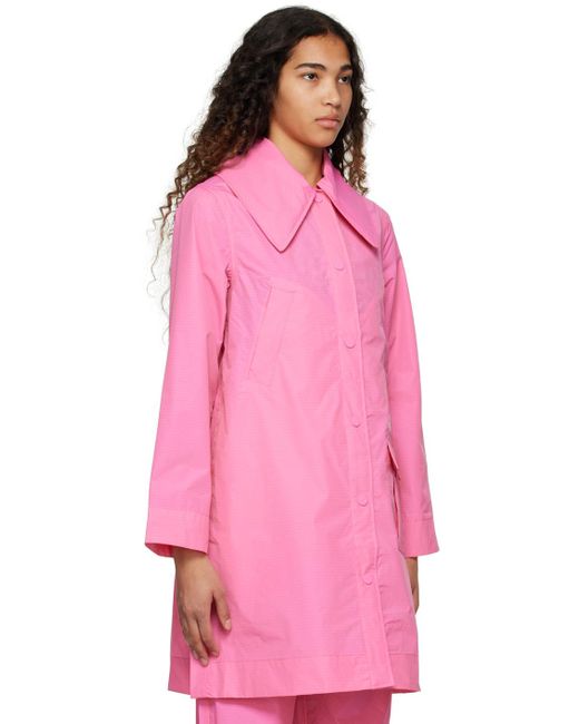 Ganni Pink Oversized-collar Raincoat