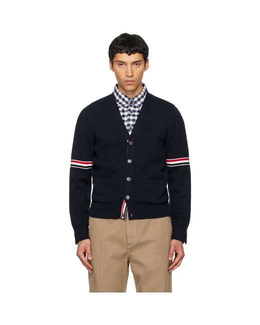 Thom Browne Blue Cotton Milano Stitch V-Neck Cardigan for men