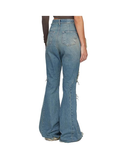 Rick Owens Blue Temple Slivered Bootcut Jeans