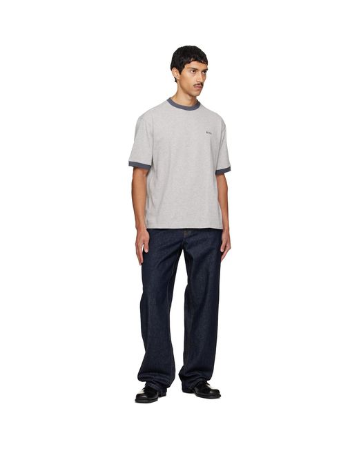 Boss Gray Embroidered-Logo T-Shirt for men