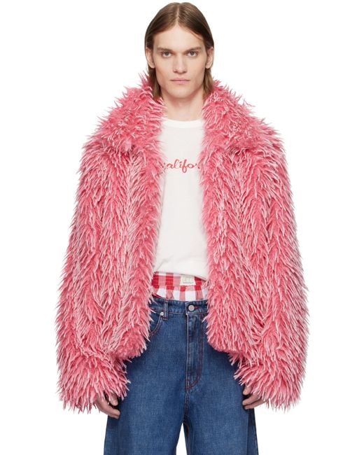 ERL Red Faux-Fur Varsity Jacket for men