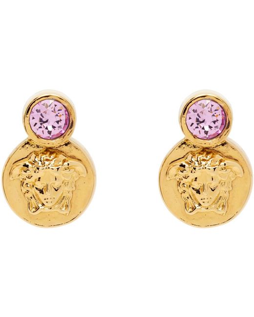 Versace Black Gold & Pink Crystal Medusa Earrings