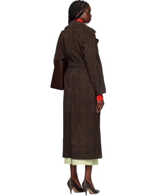 Nour Hammour Black Althea Belted Suede Coat