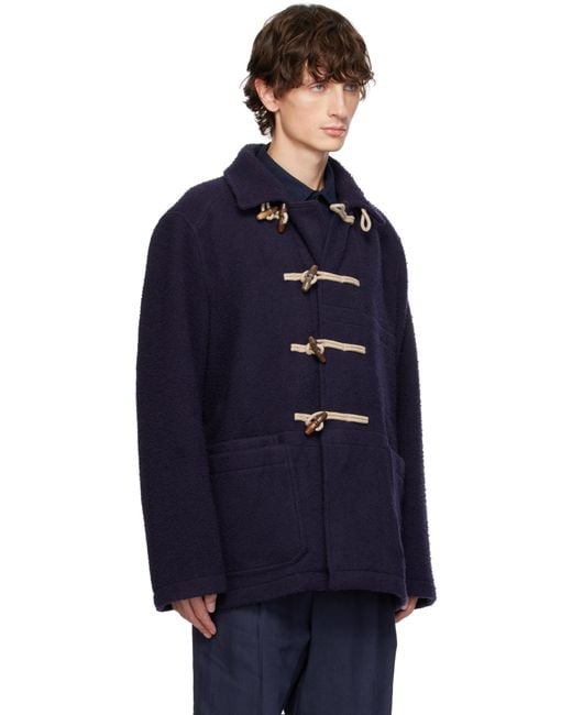 Drake's Blue Casentino Wool Short Duffle Jacket for men