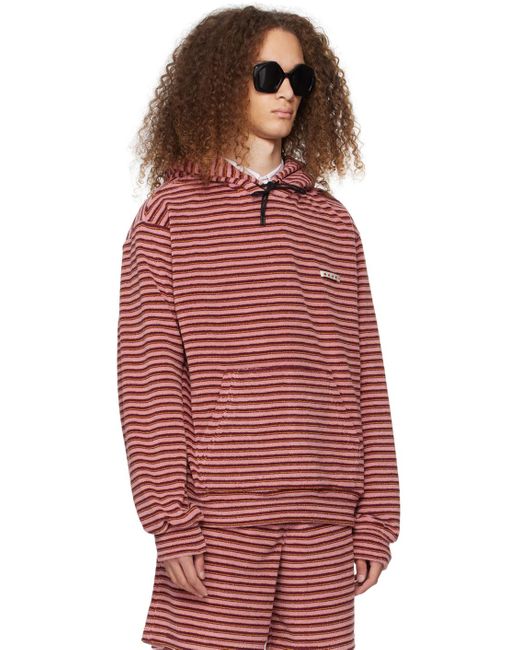 Marni Red Pink Striped Hoodie for men