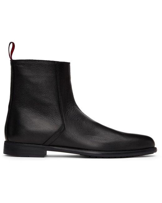 HUGO Grained Leather Zipup Boots in Black for Men Lyst