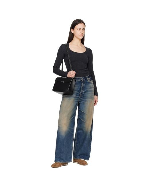 Totême Black Clip Grained-Leather Top Handle Bag