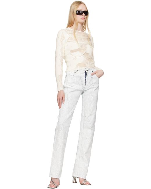 MM6 by Maison Martin Margiela Natural Off- Slashed Gauge 14 Crewneck Sweater