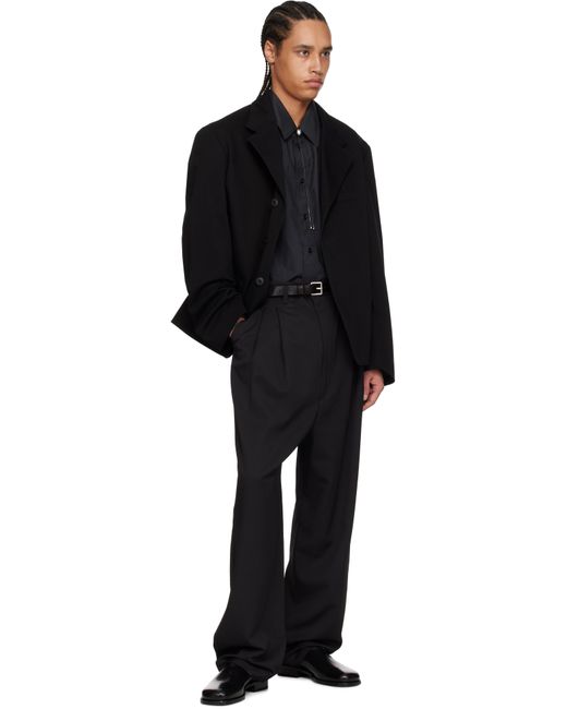 メンズ Lemaire ブラック ドローストリング タックパンツ Black