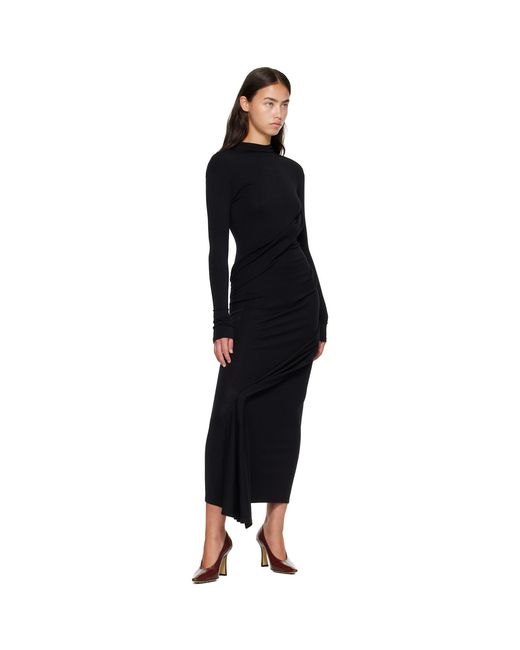 Mugler Black Draped Turtleneck Maxi Dress