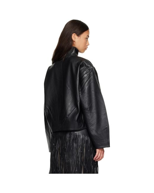 St. Agni Black Cocoon Zip Leather Jacket