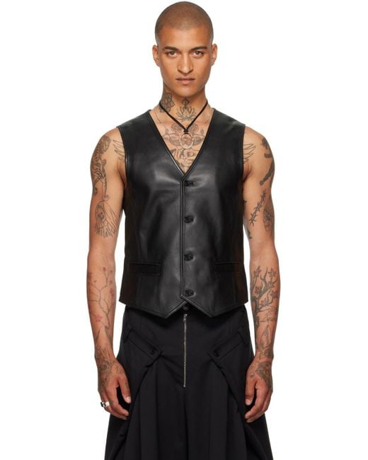 Lu'u Dan Black Tailored Leather Vest for men