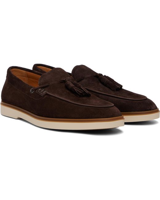 Boss Brown Suede Tassel Trim Loafers for men