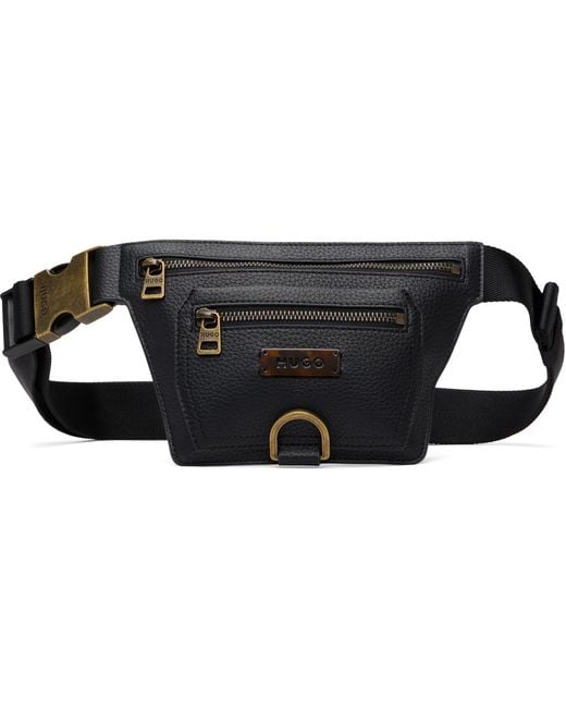 HUGO Black Grained Belt Bag for men